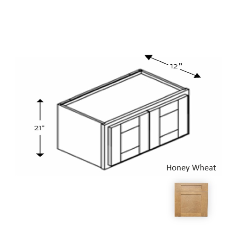 Framed Shaker Deluxe Honey Wheat Natural Clear Coat Wood Kitchen Wall Cabinet - 36" X 21" X 12" - Natural Clear Coat