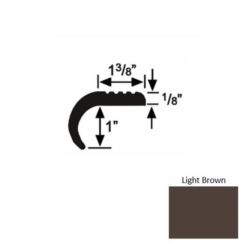 Solid 06 Light Brown Rubber Domestic Stair Nosing (Rd) - 1 3/8" X 9 Ft (108")