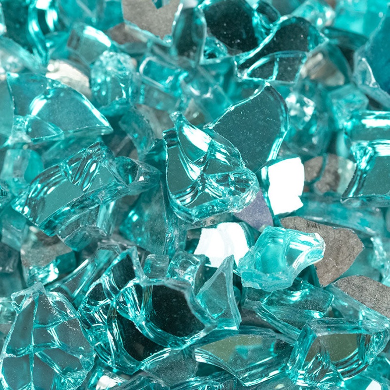 Aqua Blue Glass Fire Glass - Crushed - Random Sizes x 0.25" x 20 Lbs