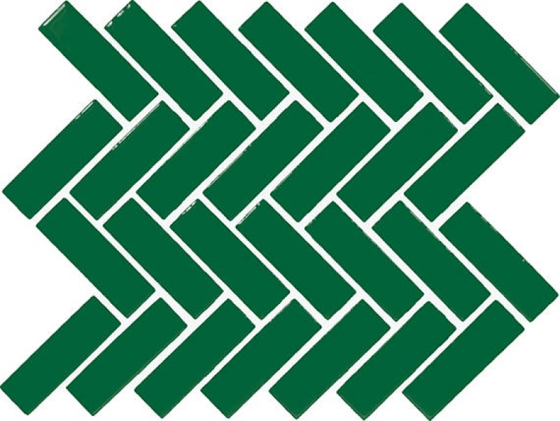 Color Wheel Mosaic Emerald Ceramic Mosaic - 1" X 3" Herringbone - Glossy