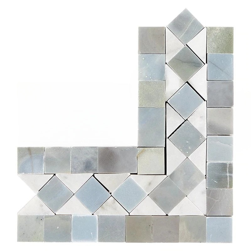 White Carrara Marble Border Corner with Gray
