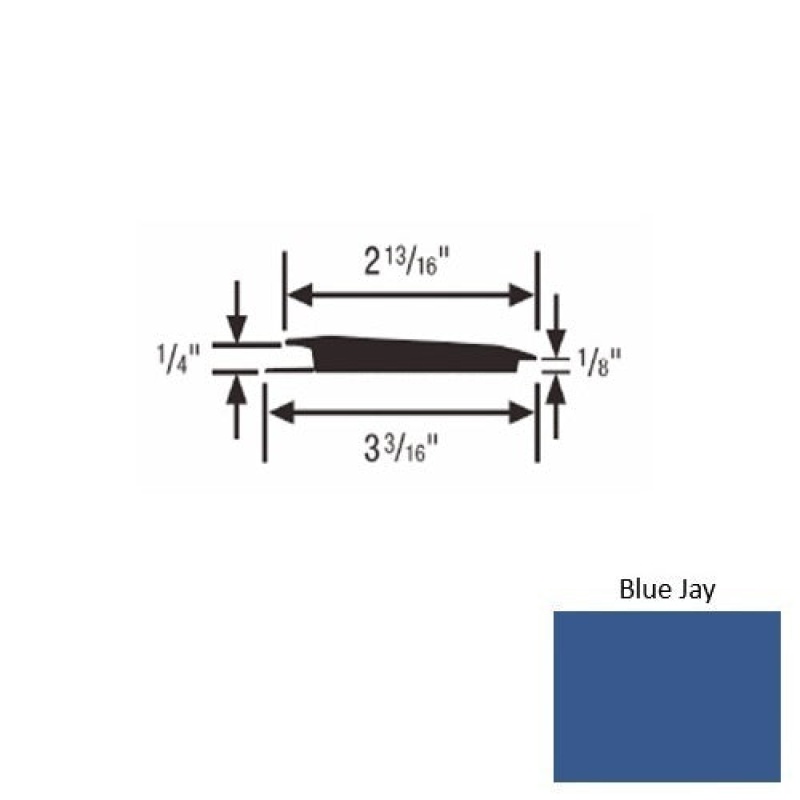 Solid 65 Blue Jay Rubber Rolling Traffic Transition - 3 3/16" X 9 Ft (108") X 1/4" - 1/8"