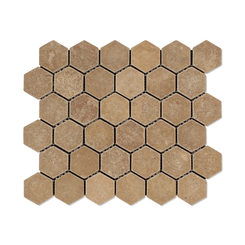 Noche Cross Cut Travertine Mosaic - 2" Hexagon