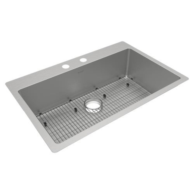 Ectsrs33229tbg2 Crosstown Stainless Steel Drop In Undermount Single Bowl Kitchen Sink - 33" X 22" X 9" 2 Holes With Bottom Grid - Stainless Steel
