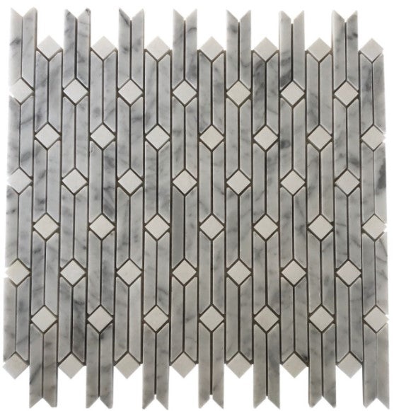 White Carrara & Thassos White Marble Mosaic - Pinnacle - Polished