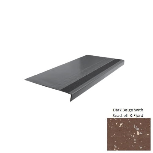 Spextones Dark Beige With Seashell & Fjord Type 875 With Flush Ribbed / Smooth Insert Distinct Designs Rubber - 12 1/4" X 72" Stair Tread - Raised Square Design