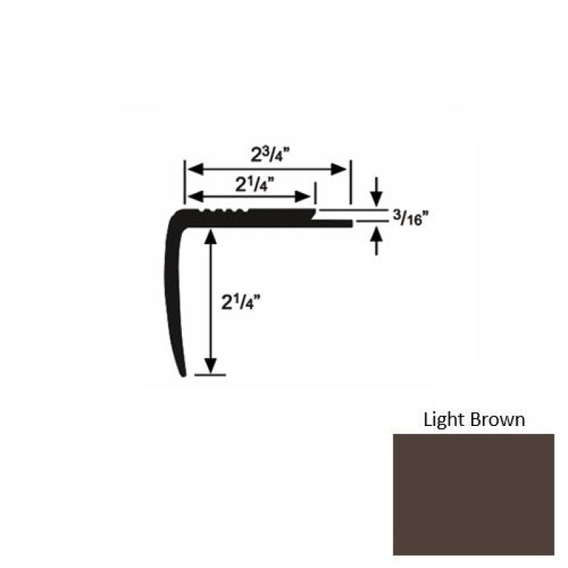 Solid M07 Light Brown Rubber Modified Underlap Stair Nosing (Sq) - 2 3/4" X 9 Ft (108")