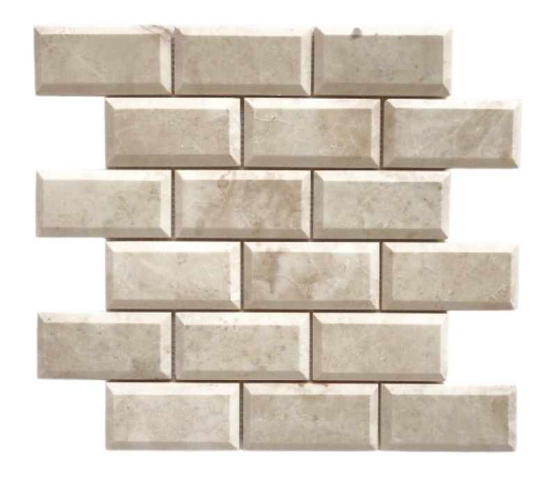 Cappuccino Marble Mosaic - 2" X 4" Beveled Brick - Polished