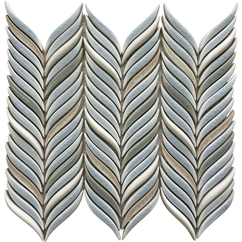 Ceramique Plume Blue Ceramic Mosaic - 0.4" X 3.1" Leaf - Glossy