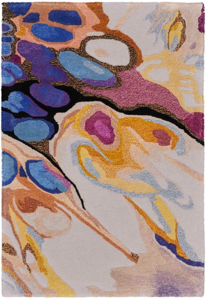 Prismatic Grey Lilac Multi Prs20 Wool Blend Contemporary Area Rug - 4 Ft X 6 Ft - Grey Lilac Multi