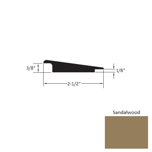 Johnsonite Sandalwood Vinyl Moulding / Trim - 2 1/2" X 12 Ft (144") X 3/8" - 1/8" Wheeled Traffic Transition - Wheeled Traffic Transition