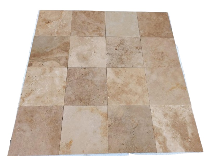Rustic Walnut Travertine Tile - Unfilled & Honed - 12" x 12"