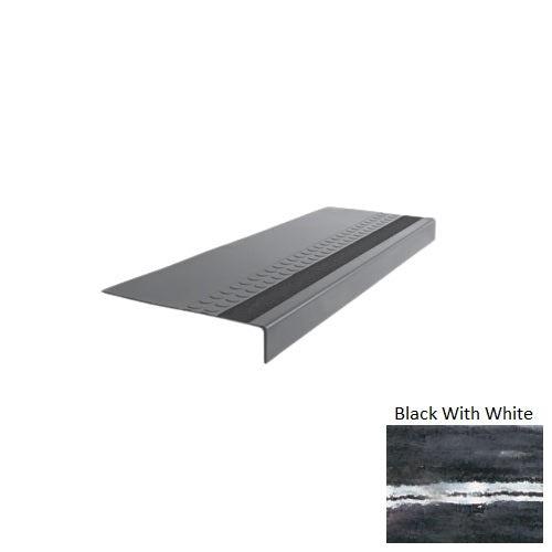 Evolving Styles Creative Elements Black With White Type 585 With Flush Ribbed / Smooth Insert Distinct Designs Rubber - 12" X 72" Stair Tread - Rbt Radial High Profile Design