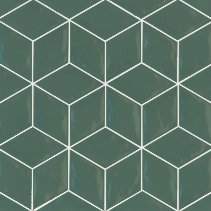 Sorrento Verde Rhombus Ceramic Tile - Glossy - 4" x 6.5"