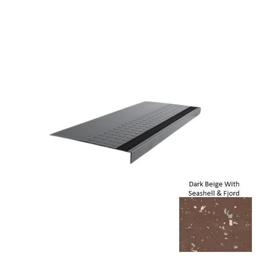 Spextones Dark Beige With Seashell & Fjord Type 776 With Flush Ribbed / Smooth Insert Distinct Designs Rubber - 12" X 72" Stair Tread - Rgt Radial Ii Raised Disc Design