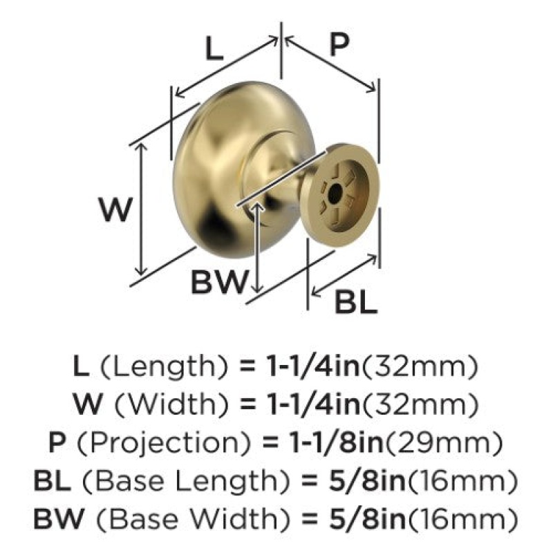 Edona Zinc Cabinet Knob - Polished Brass - 1 1/4" (32 Mm)