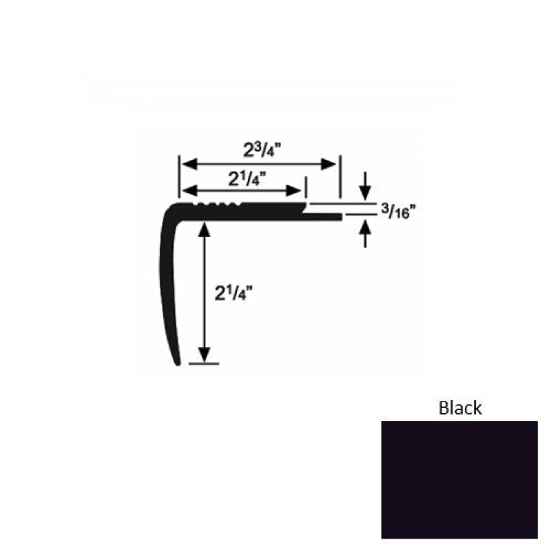 Solid M07 Black Rubber Modified Underlap Stair Nosing (Sq) - 2 3/4" X 9 Ft (108")