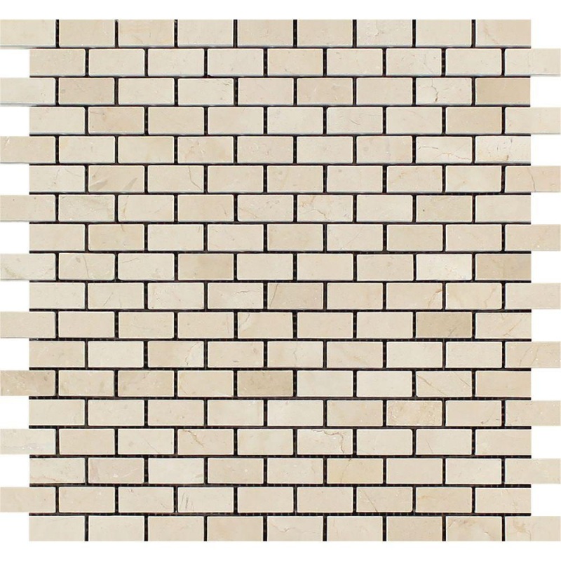 Crema Marfil Marble Mosaic - 5/8" X 1 1/4" Baby Brick