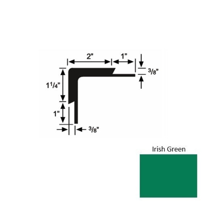Solid 15 Irish Green Rubber Double Flange Carpet Stair Nosing (Sq) - 2" X 9 Ft (108")