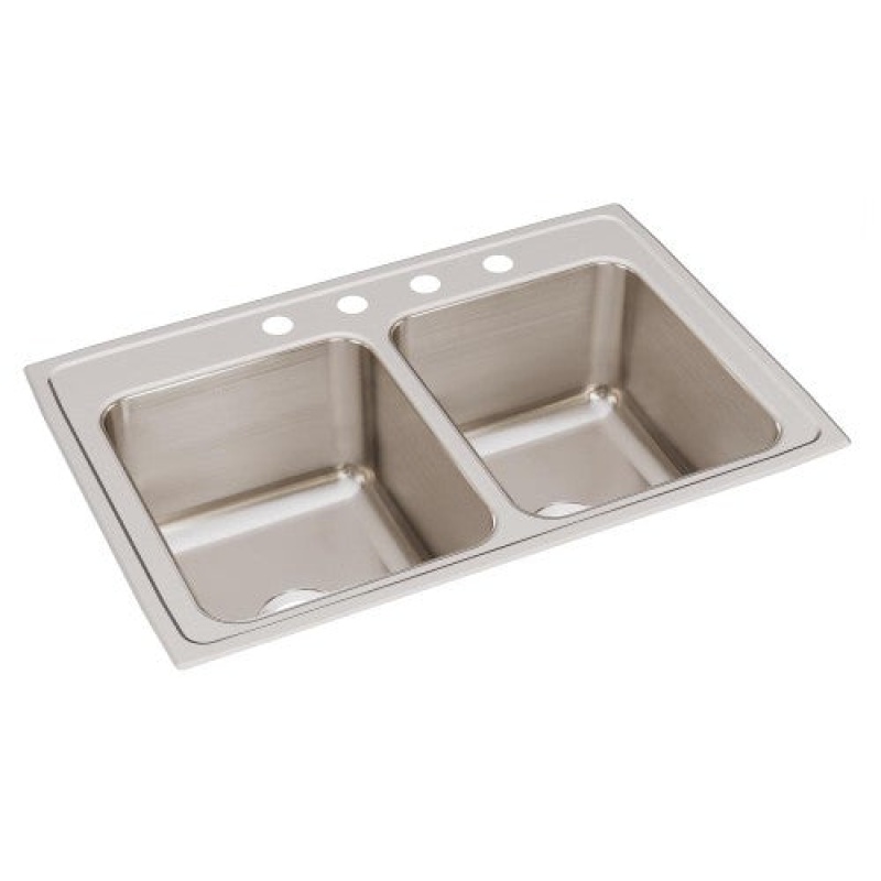 Dlr3322124 Lustertone Classic Stainless Steel Drop In Double Bowl Kitchen Sink - 33" X 22" X 12 1/8" With 4 Holes - Stainless Steel