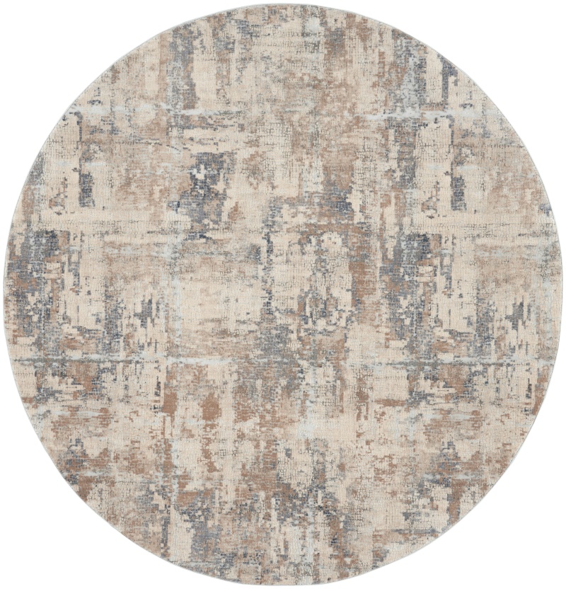 Rustic Textures Beige / Grey Round Area Rug