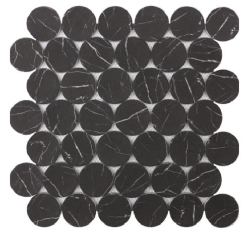 Rock Art Nero Marrquina Stone & Glass Mosaic - Penny Round - Matte