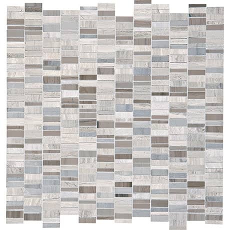Chenille White / Silver Screen Limestone Mosaic - 1" X Random Lengths - Matte, Per Pack: 11 Enter Quantity In Sqft