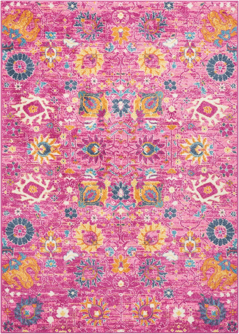 Fuchsia Polypropylene Bohemian Area Rug 5 Ft X 7 Ft