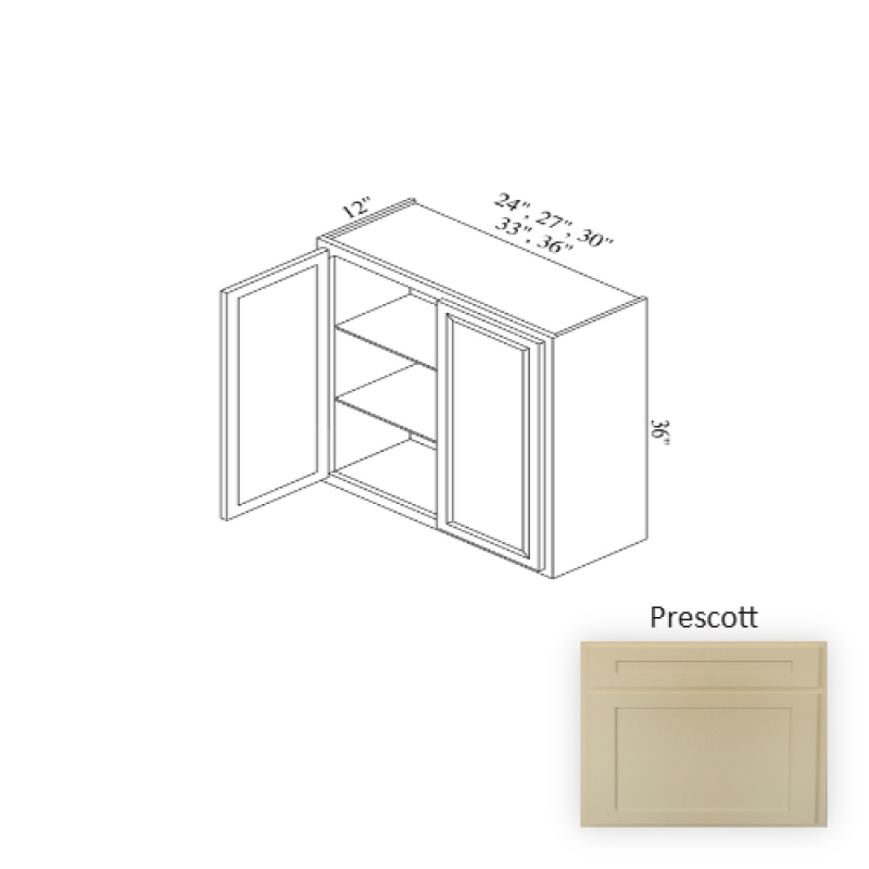 Prescott Wood Kitchen Wall Cabinet 24" x 36" x 12"