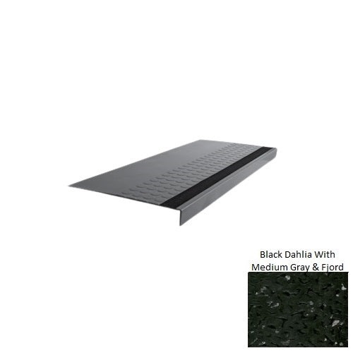Spextones Black Dahlia With Medium Gray & Fjord Type 776 With Flush Ribbed / Smooth Insert Distinct Designs Rubber - 12" X 72" Stair Tread - Rgt Radial Ii Raised Disc Design