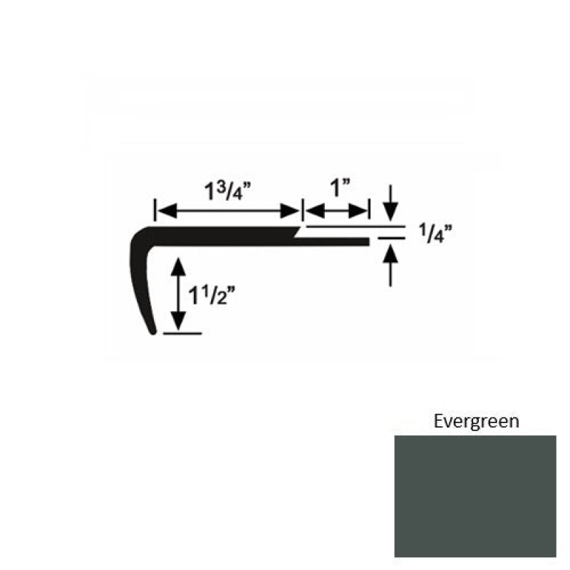 Solid 13 Evergreen Rubber Single Flange Carpet Stair Nosing (Sq) - 1 3/4" X 9 Ft (108")