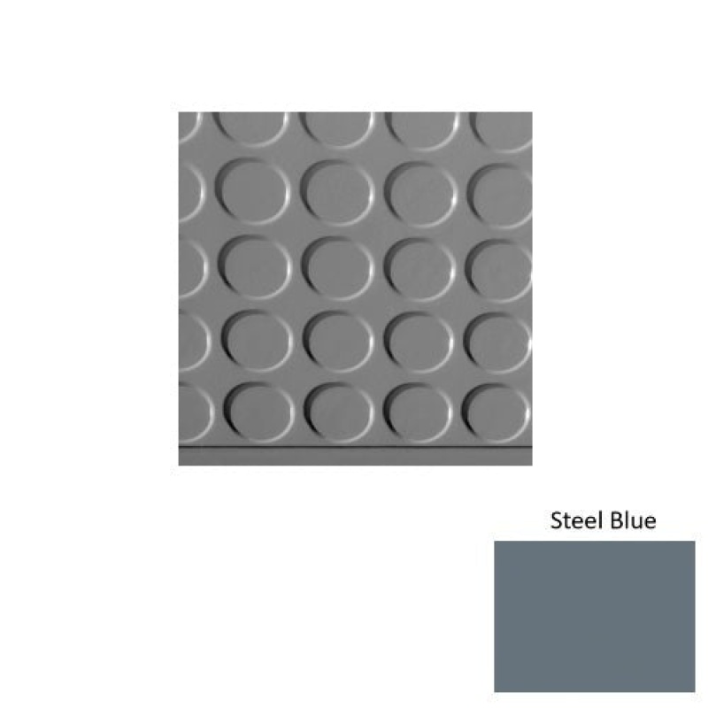 Solid 97 Steel Blue Vantage Raised Circular Rubber (Sq) With Safety Yellow Abrasive Strip Stair Tread - Textured