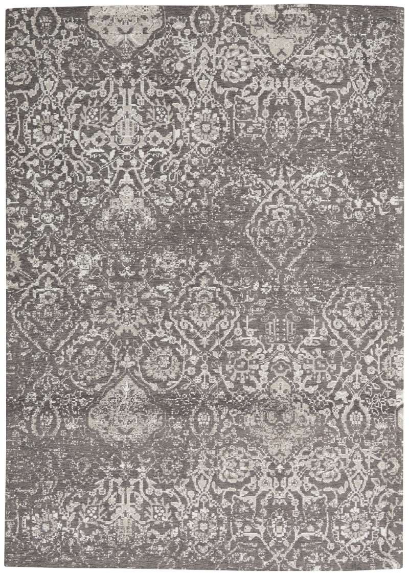 Damask Das06 Dark Grey Polyester Vintage Area Rug