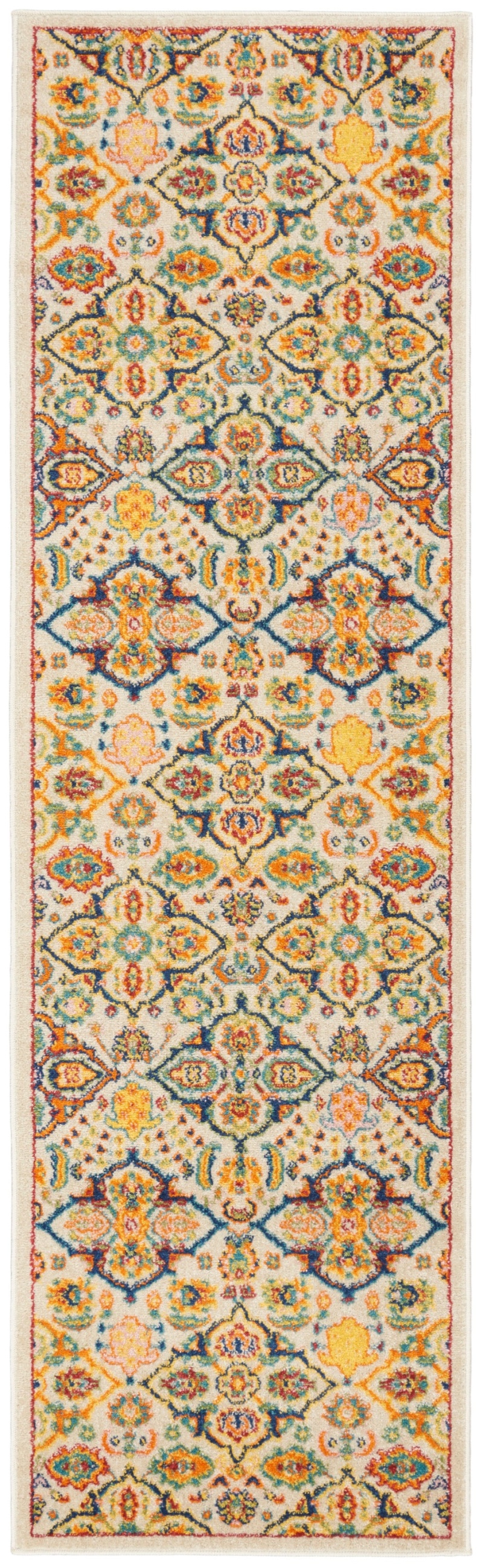 Ivory Multicolor Polypropylene Bohemian Area Rug - 12 Ft Runner