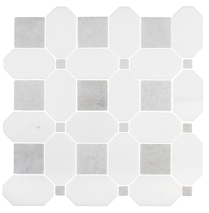 Thassos Iceberg Large Natural Stone Mosaic - 12" X 12" Small Dot - Honed