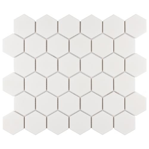 Gotham White Porcelain Mosaic - 2" Hexagon - Matte