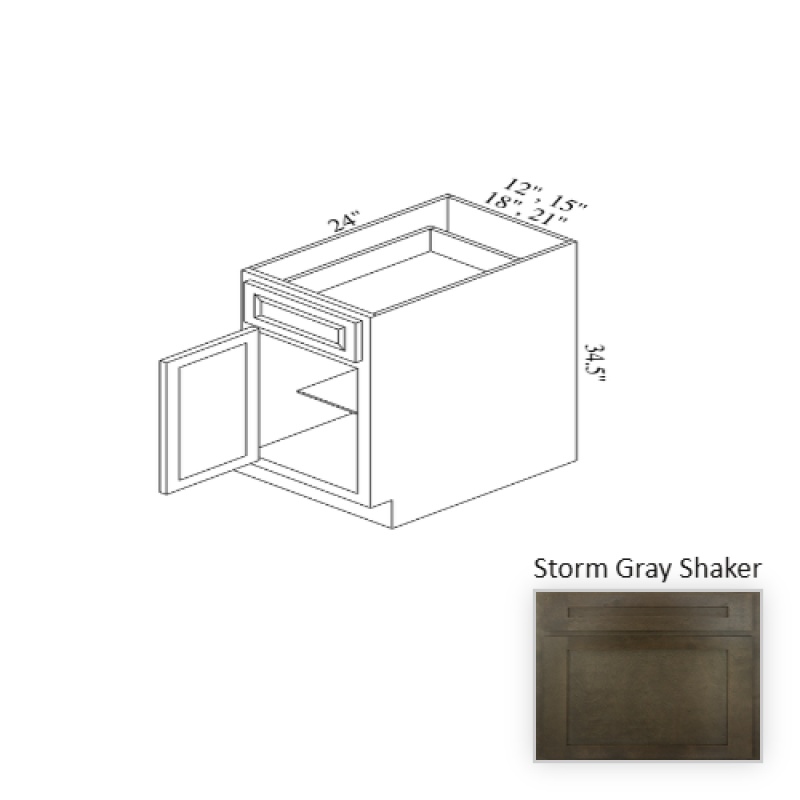 Storm Gray Shaker Wood Kitchen Base Cabinet, 18" x 34.5" x 24"
