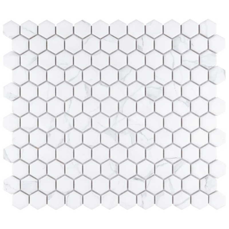 Carrione Carrara Porcelain Mosaic - 1" Hexagon - Matte