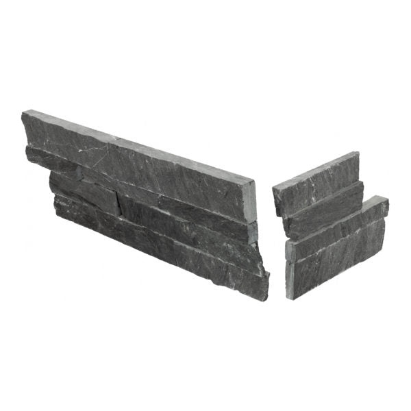 Marine Black Schist Ledgestone Corner - Natural Cleft Face, Gauged Back - 6" X 6" & 6" X 18"