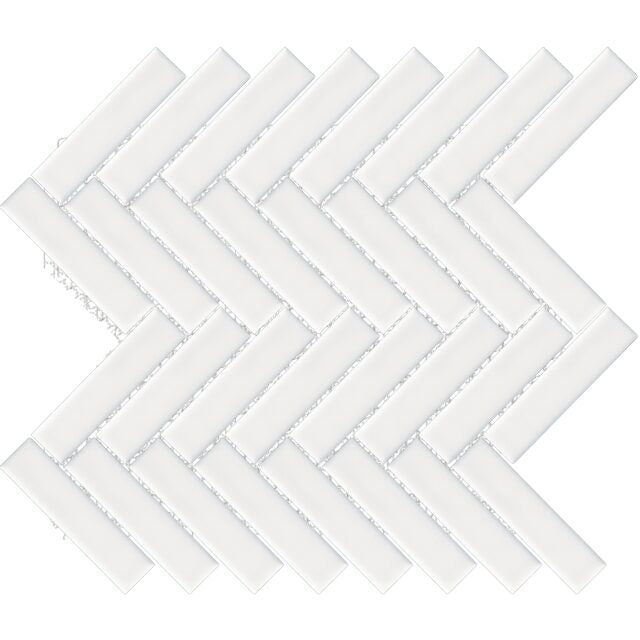 Artisan White Ceramic Mosaic - 1" X 4" Herringbone - Glossy