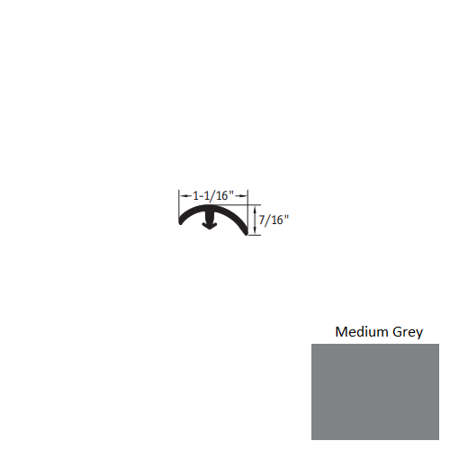 Johnsonite Medium Grey Vinyl Moulding / Trim - 1 1/16" X 12 Ft (144") X 1/4" & 5/16" - 1/8" T Molding - T Molding