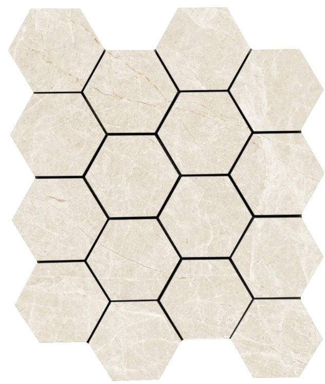 Lucca Crema Marfil Porcelain Mosaic - 3" Hexagon