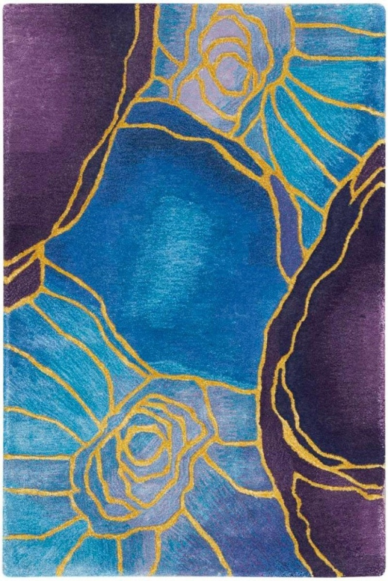 Prismatic Blue Gold Prs32 Wool Blend Contemporary Area Rug - 10 Ft X 14 Ft - Blue Gold