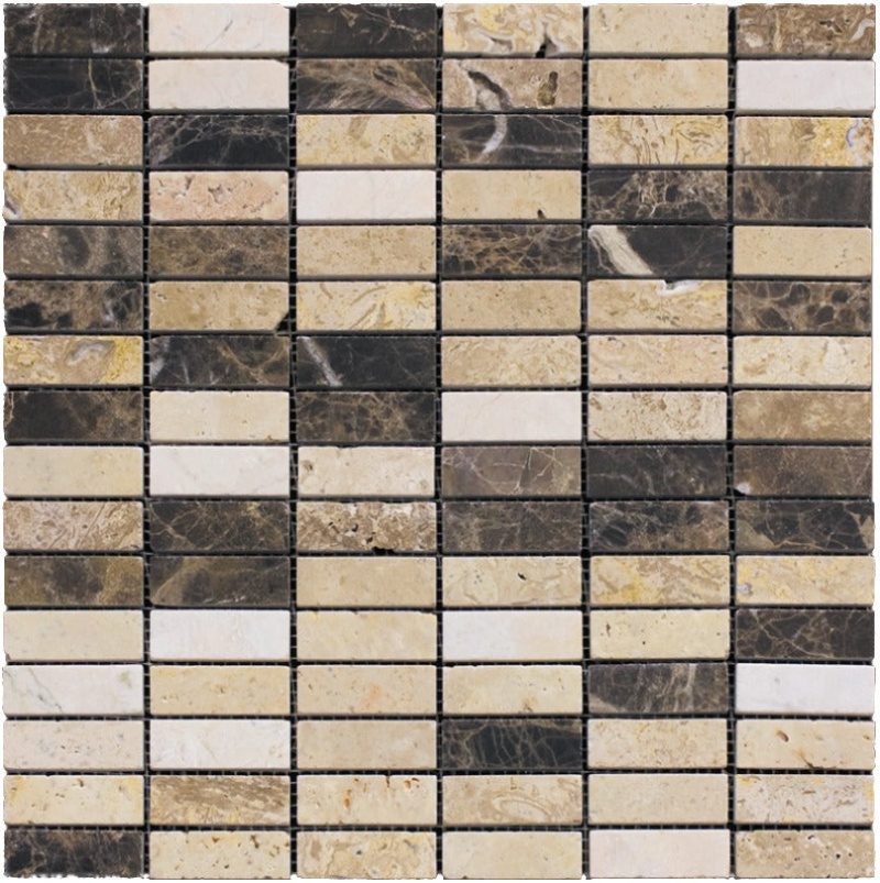 Marbella Emperador Dark / Beige Travertine Marble Mosaic