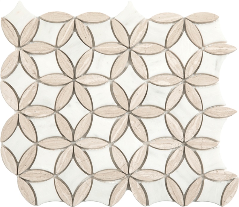 Paper White & Wooden White Marble Mosaic - Flora - Natural