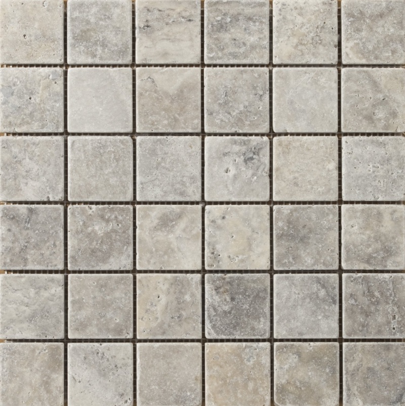 Ancient Silver Travertine Mosaic - 2" X 2" - Antique & Tumbled