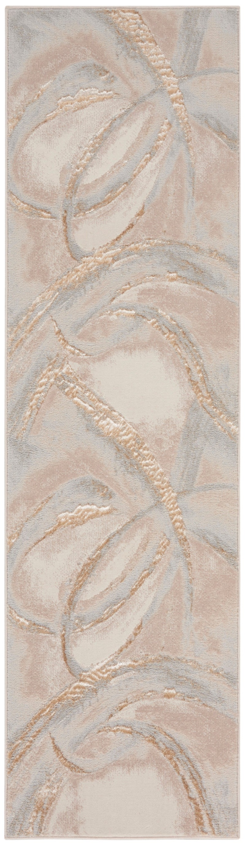 Brushstrokes Beige / Grey Polypropylene Modern Area Rug - 8 Ft Runner