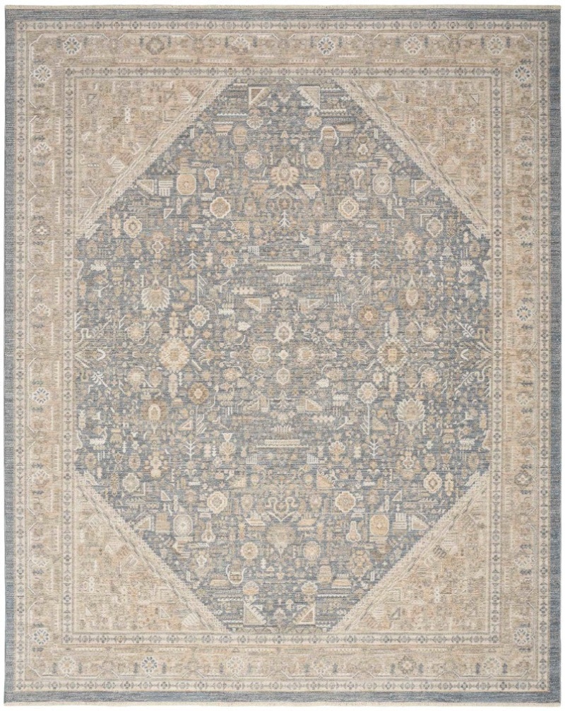 Retreat Ivory Blue Ret03 Polyester Traditional Area Rug - 8 Ft X 10 Ft - Ivory Blue