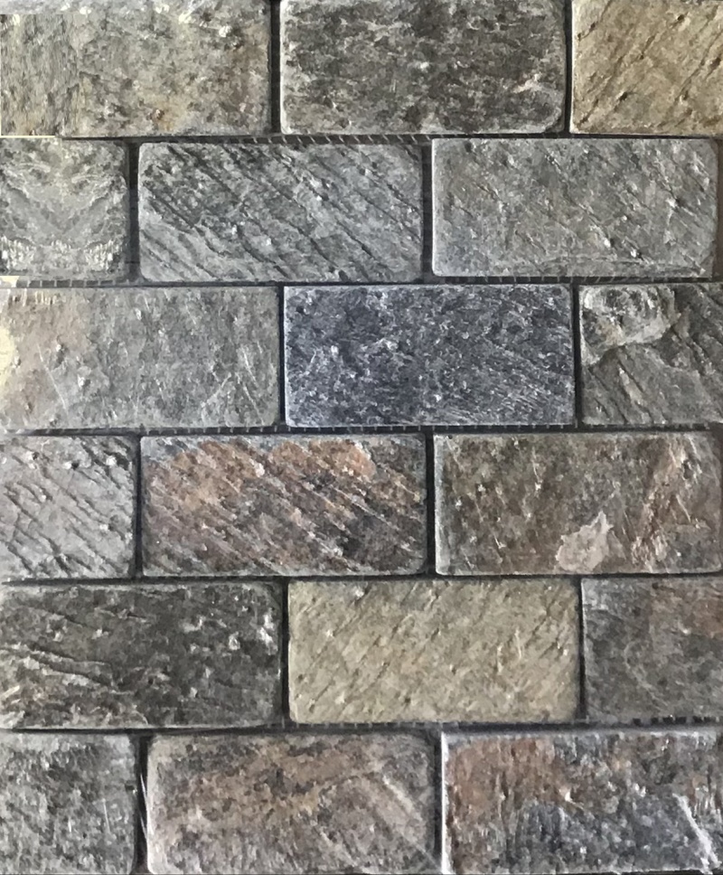 Gold Green Slate Mosaic - 2" X 4" Brick - Tumbled
