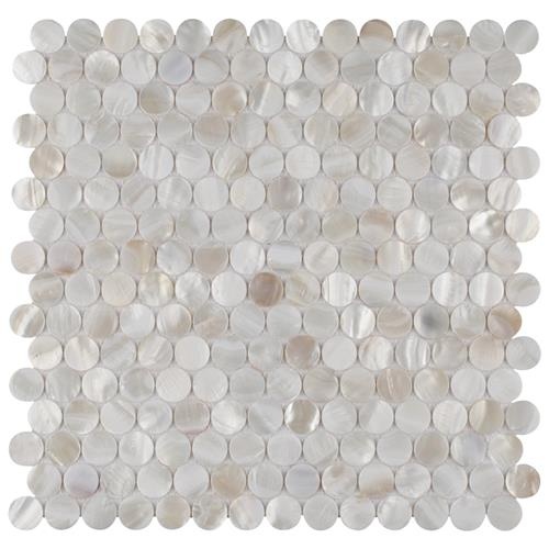 Conchella White Shellstone Mosaic - Mini Penny Round - Glossy